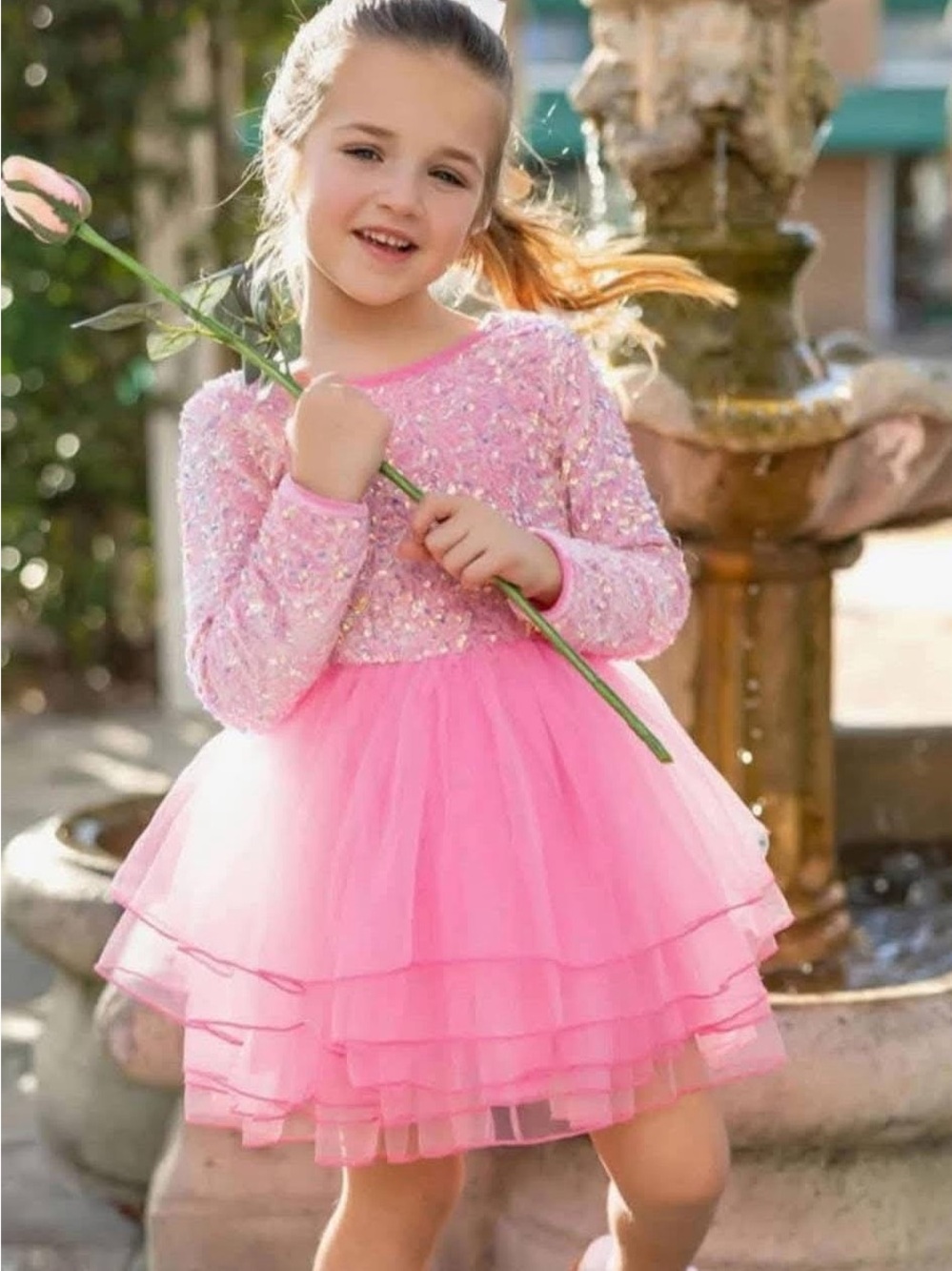 Love & Grow Long Sleeve Pink Sequin Sparkle Tulle Party Valentines Dress 8